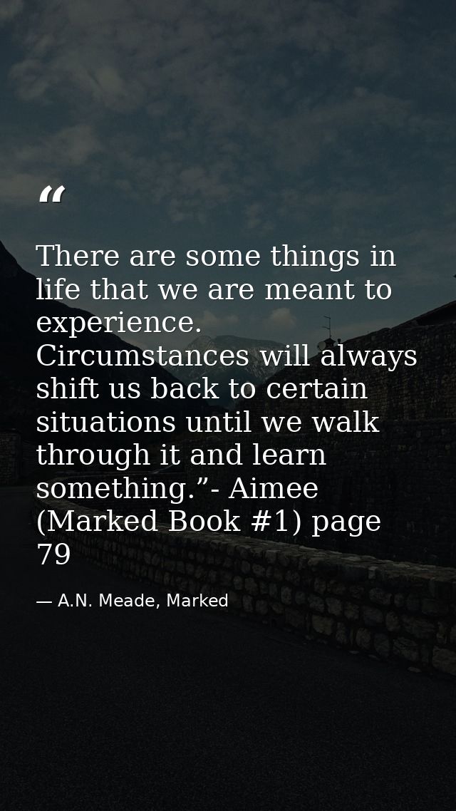 There are some things in life that we are meant to experience. Circumstances will always shift us back to certain situat — A.N. Meade, Marked