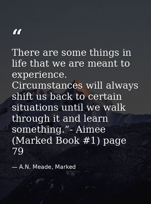 There are some things in life that we are meant to experience. Circumstances will always shift us back to certain situat — A.N. Meade, Marked