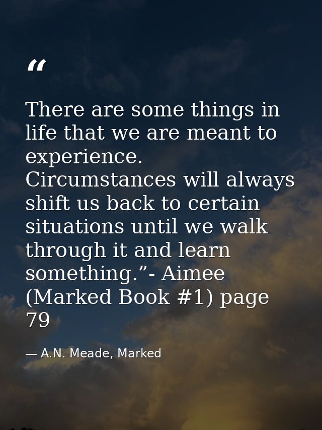 There are some things in life that we are meant to experience. Circumstances will always shift us back to certain situat — A.N. Meade, Marked