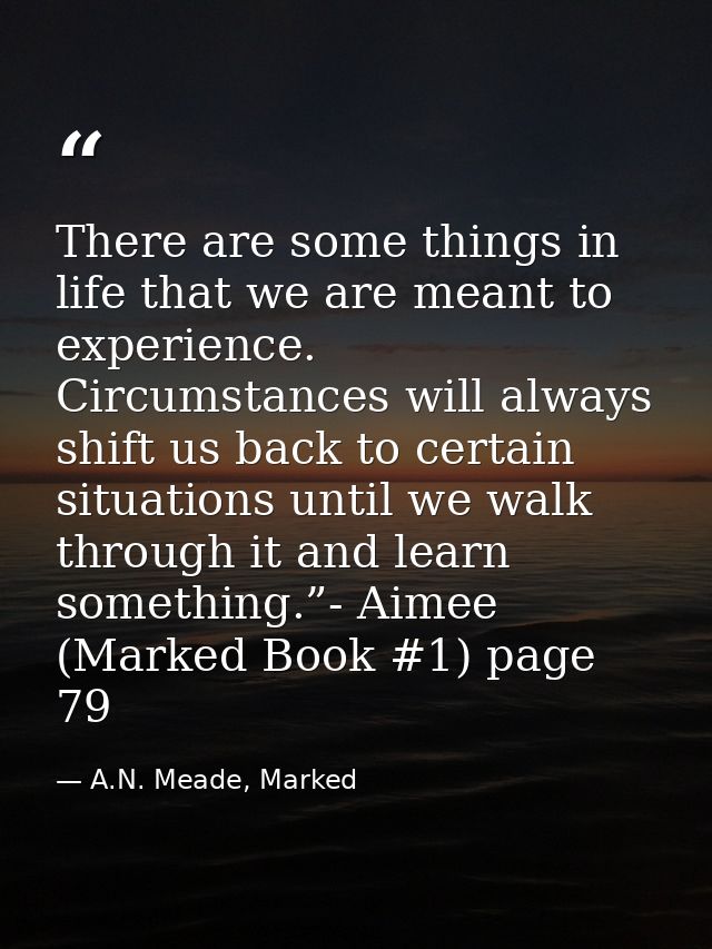 There are some things in life that we are meant to experience. Circumstances will always shift us back to certain situat — A.N. Meade, Marked