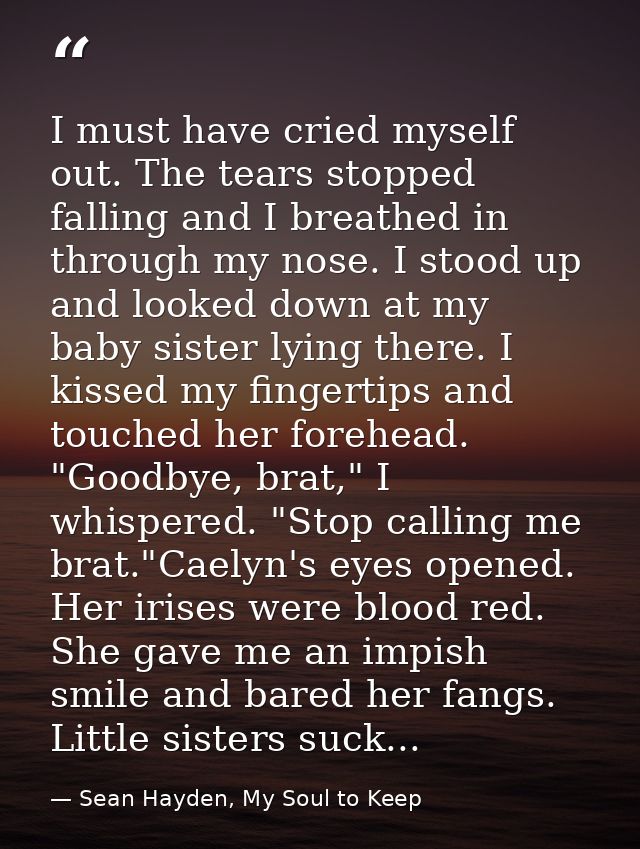I must have cried myself out. The tears stopped falling and I breathed in through my nose. I stood up and looked down at — Sean Hayden, My Soul to Keep