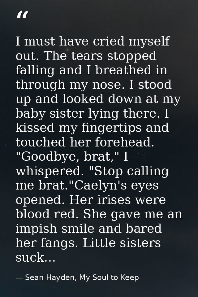 I must have cried myself out. The tears stopped falling and I breathed in through my nose. I stood up and looked down at — Sean Hayden, My Soul to Keep