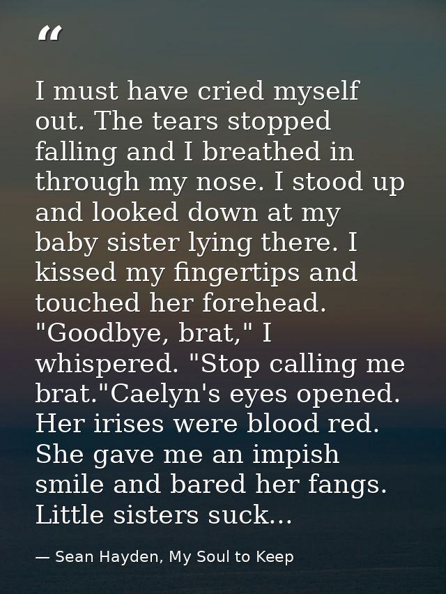 I must have cried myself out. The tears stopped falling and I breathed in through my nose. I stood up and looked down at — Sean Hayden, My Soul to Keep