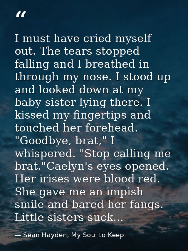 I must have cried myself out. The tears stopped falling and I breathed in through my nose. I stood up and looked down at — Sean Hayden, My Soul to Keep