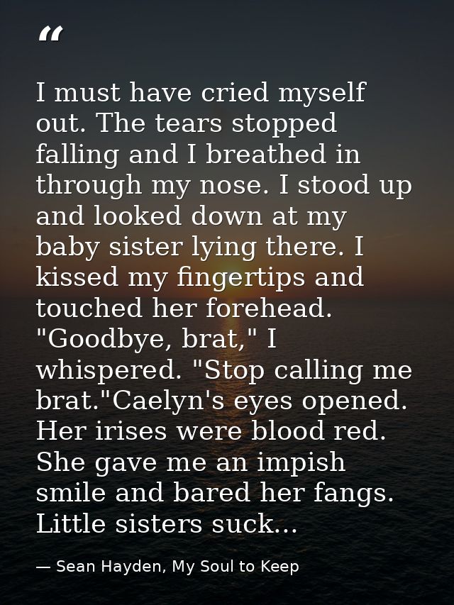 I must have cried myself out. The tears stopped falling and I breathed in through my nose. I stood up and looked down at — Sean Hayden, My Soul to Keep