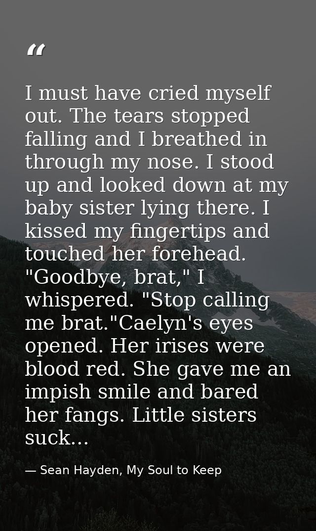 I must have cried myself out. The tears stopped falling and I breathed in through my nose. I stood up and looked down at — Sean Hayden, My Soul to Keep