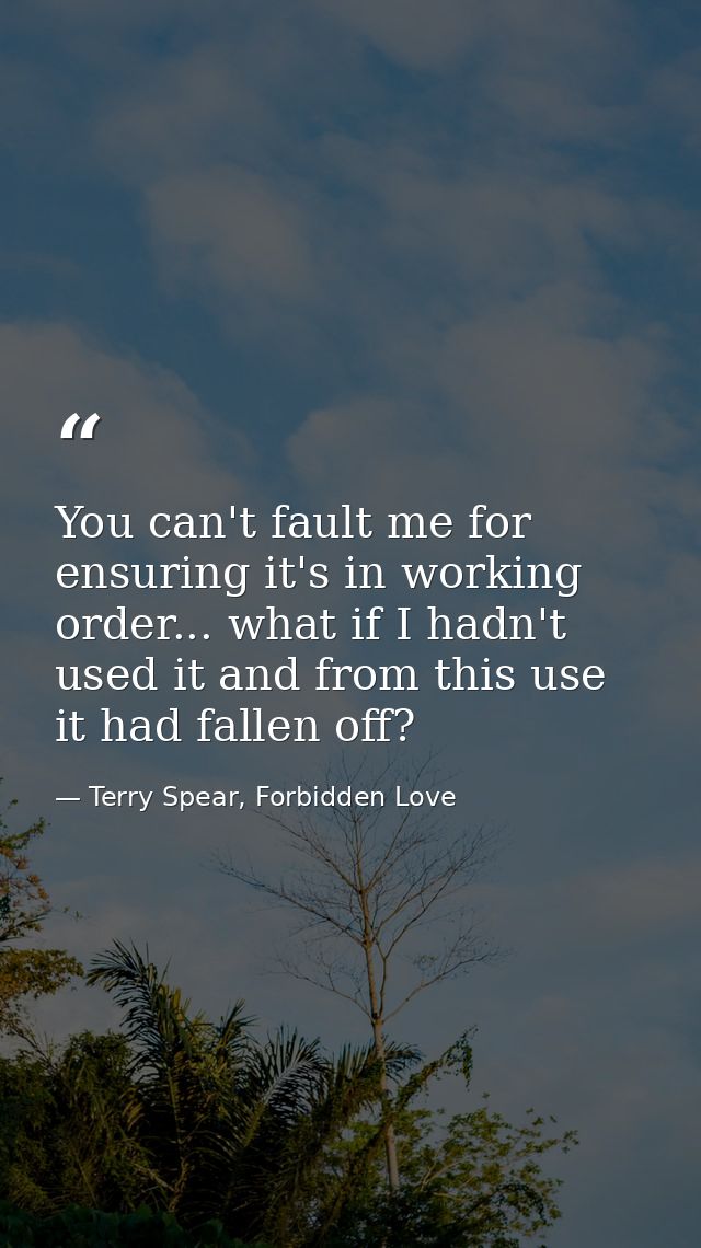 You can't fault me for ensuring it's in working order... what if I hadn't used it and from this use it had fallen off? — Terry Spear, Forbidden Love