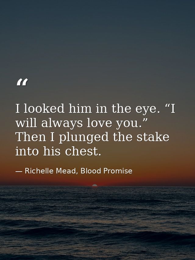 I looked him in the eye. “I will always love you.” Then I plunged the stake into his chest. — Richelle Mead, Blood Promise