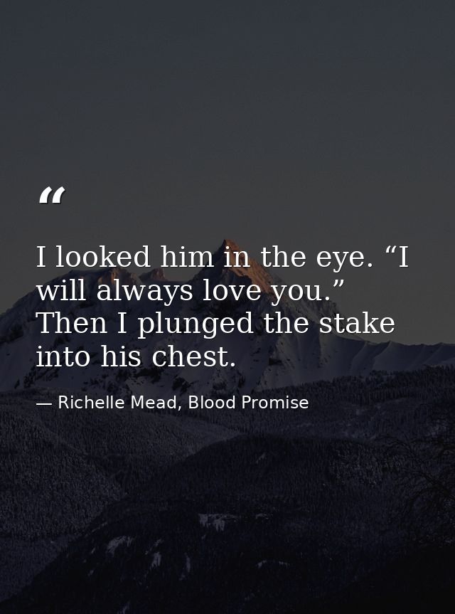 I looked him in the eye. “I will always love you.” Then I plunged the stake into his chest. — Richelle Mead, Blood Promise