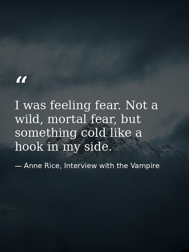 I was feeling fear. Not a wild, mortal fear, but something cold like a hook in my side. — Anne Rice, Interview with the Vampire