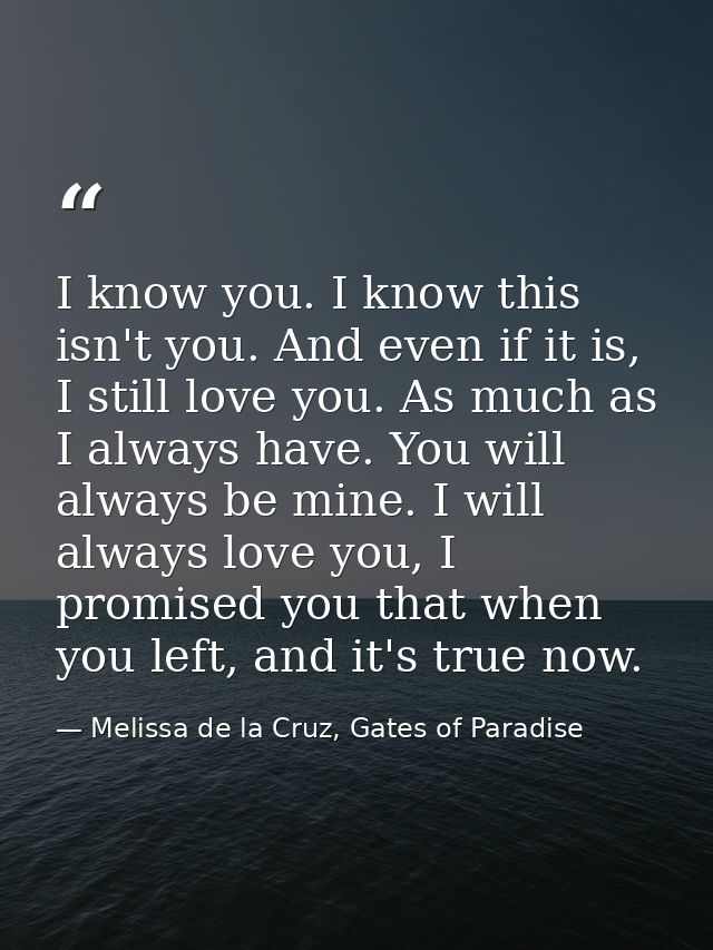 I know you. I know this isn't you. And even if it is, I still love you. As much as I always have. You will always be min — Melissa de la Cruz, Gates of Paradise