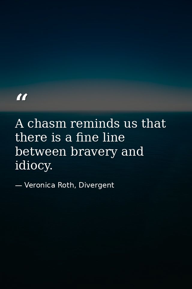 A chasm reminds us that there is a fine line between bravery and idiocy. — Veronica Roth, Divergent