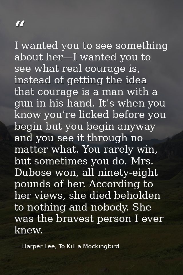 I wanted you to see something about her—I wanted you to see what real courage is, instead of getting the idea that coura — Harper Lee, To Kill a Mockingbird