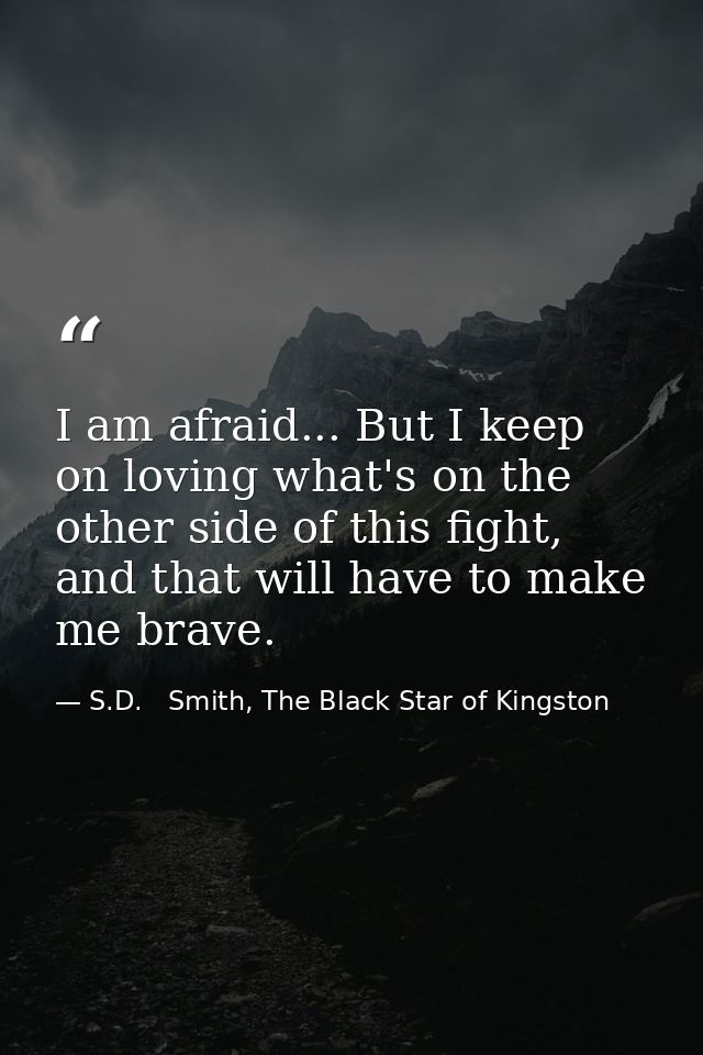 I am afraid... But I keep on loving what's on the other side of this fight, and that will have to make me brave. — S.D.   Smith, The Black Star of Kingston