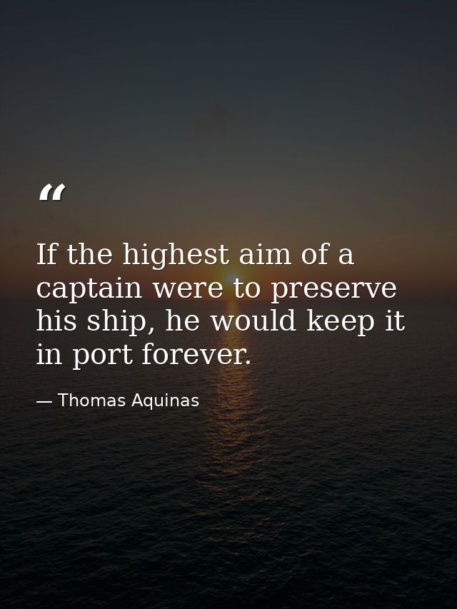 If the highest aim of a captain were to preserve his ship, he would keep it in port forever. — Thomas Aquinas