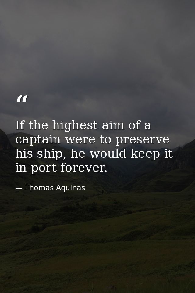 If the highest aim of a captain were to preserve his ship, he would keep it in port forever. — Thomas Aquinas