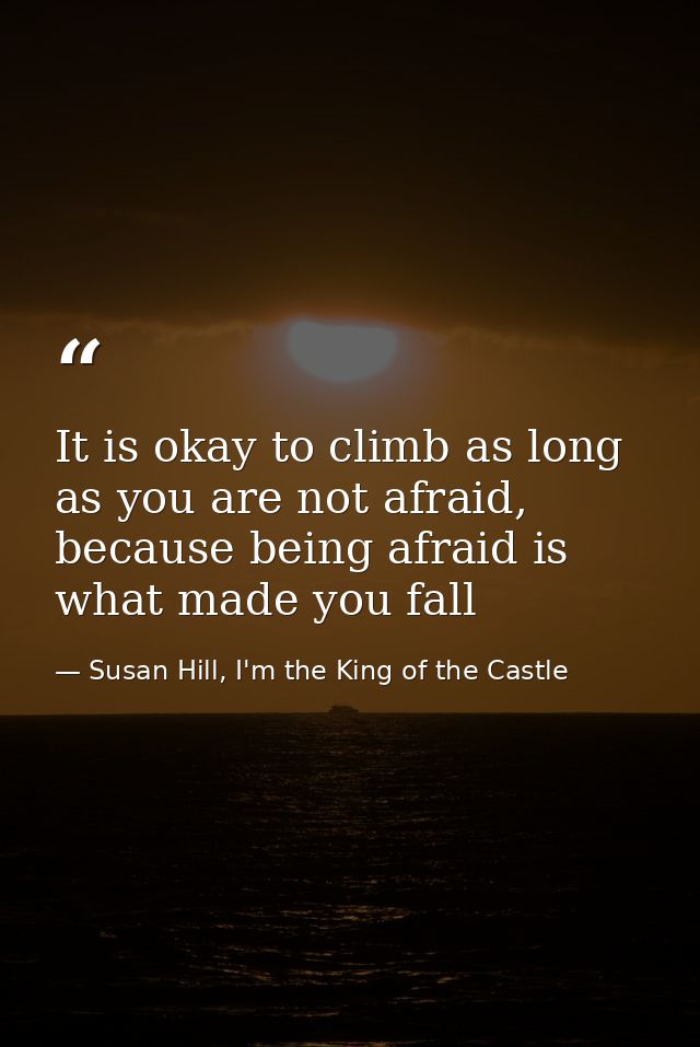 It is okay to climb as long as you are not afraid, because being afraid is what made you fall — Susan Hill, I'm the King of the Castle