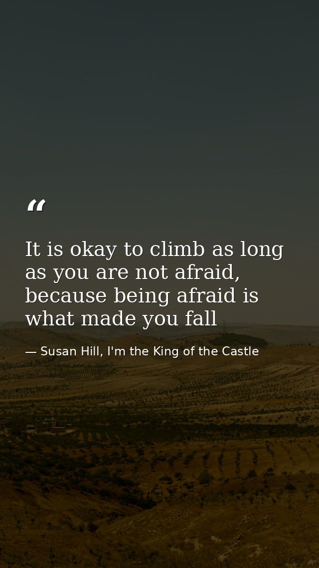 It is okay to climb as long as you are not afraid, because being afraid is what made you fall — Susan Hill, I'm the King of the Castle