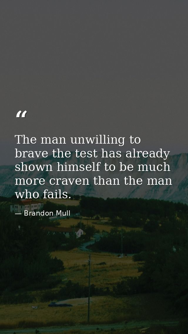 The man unwilling to brave the test has already shown himself to be much more craven than the man who fails. — Brandon Mull