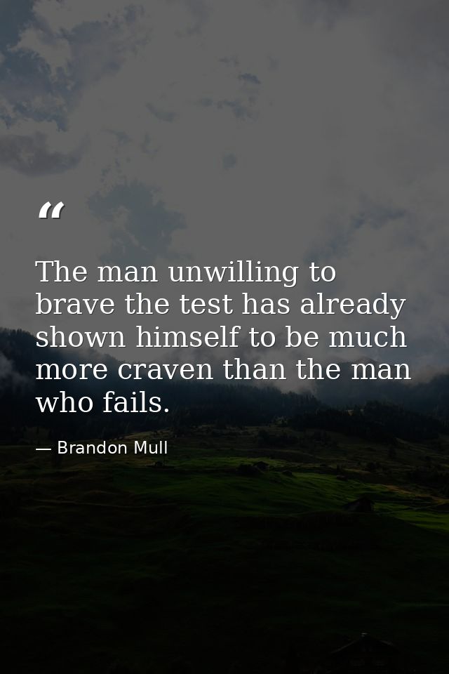 The man unwilling to brave the test has already shown himself to be much more craven than the man who fails. — Brandon Mull