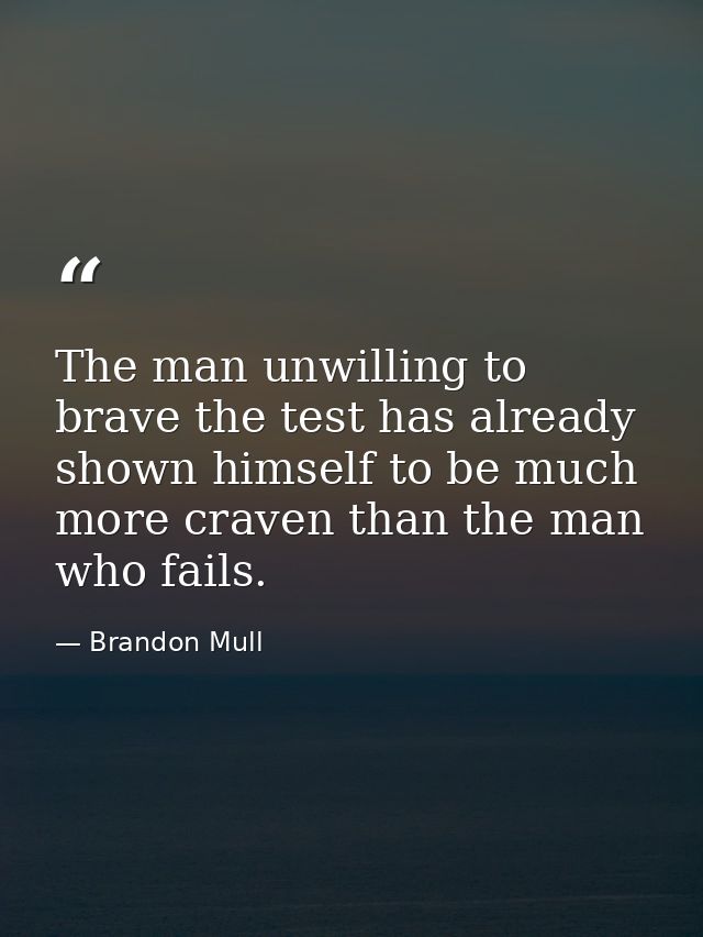 The man unwilling to brave the test has already shown himself to be much more craven than the man who fails. — Brandon Mull