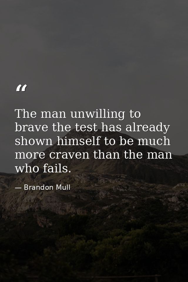 The man unwilling to brave the test has already shown himself to be much more craven than the man who fails. — Brandon Mull