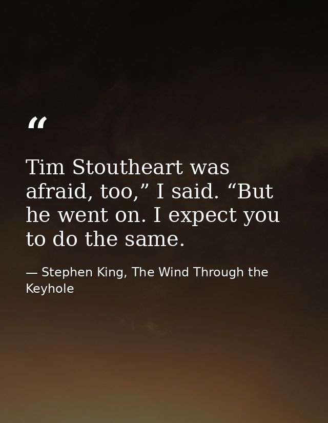 Tim Stoutheart was afraid, too,” I said. “But he went on. I expect you to do the same. — Stephen King, The Wind Through the Keyhole