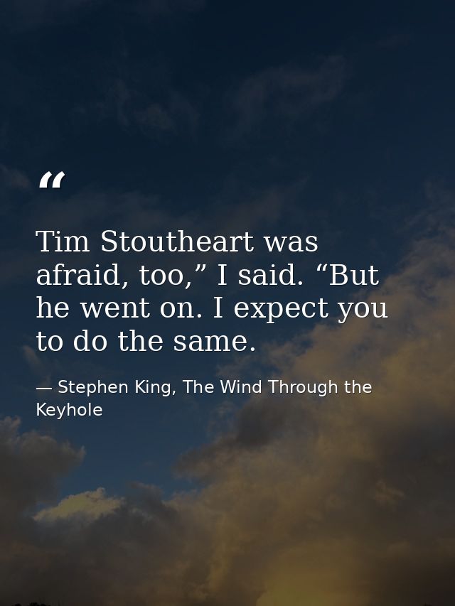 Tim Stoutheart was afraid, too,” I said. “But he went on. I expect you to do the same. — Stephen King, The Wind Through the Keyhole