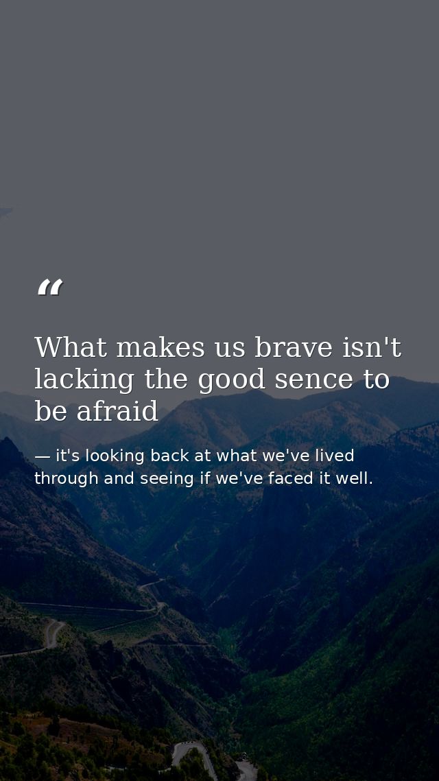 What makes us brave isn't lacking the good sence to be afraid — it's looking back at what we've lived through and seeing if we've faced it well.