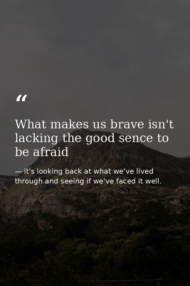 What makes us brave isn't lacking the good sence to be afraid — it's looking back at what we've lived through and seeing if we've faced it well.