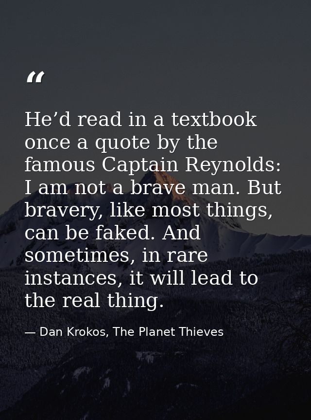 He’d read in a textbook once a quote by the famous Captain Reynolds: I am not a brave man. But bravery, like most things — Dan Krokos, The Planet Thieves