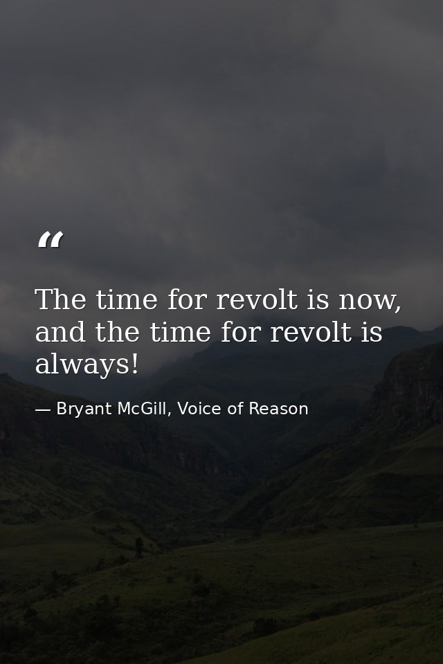 The time for revolt is now, and the time for revolt is always! — Bryant McGill, Voice of Reason