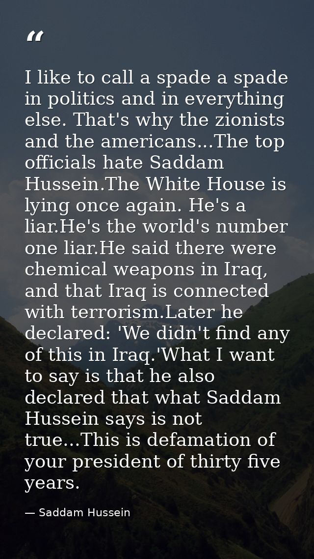I like to call a spade a spade in politics and in everything else. That's why the zionists and the americans...The top o — Saddam Hussein