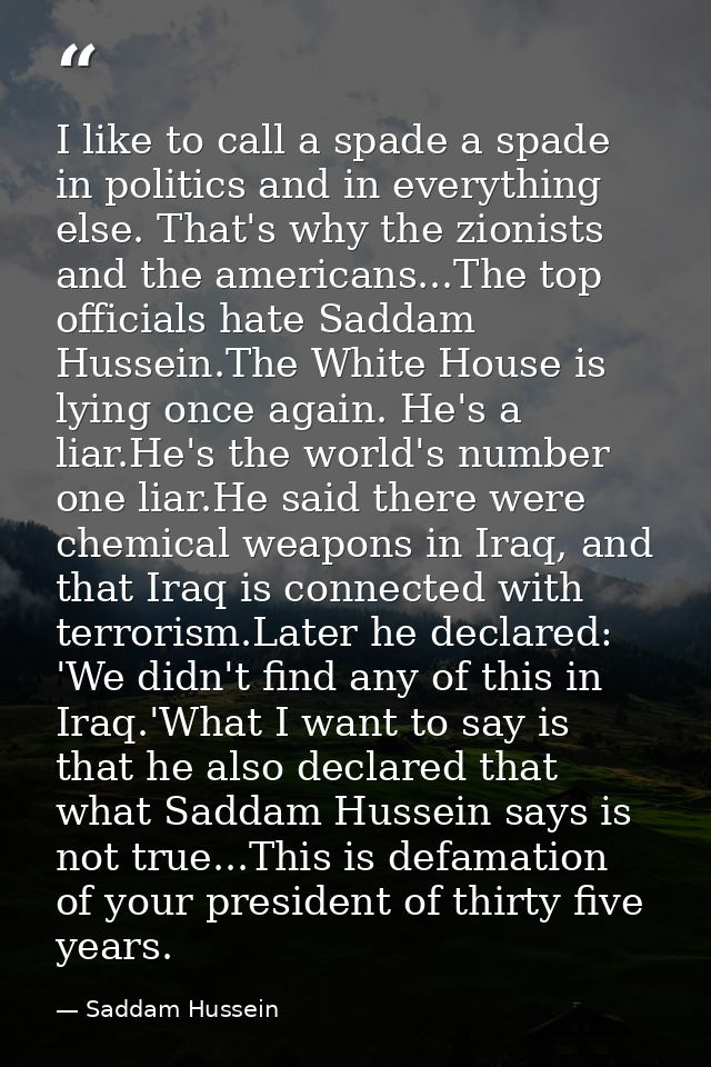 I like to call a spade a spade in politics and in everything else. That's why the zionists and the americans...The top o — Saddam Hussein
