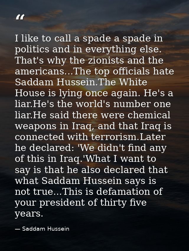 I like to call a spade a spade in politics and in everything else. That's why the zionists and the americans...The top o — Saddam Hussein