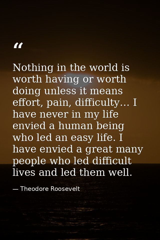 Nothing in the world is worth having or worth doing unless it means effort, pain, difficulty… I have never in my life en — Theodore Roosevelt