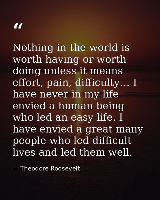 Nothing in the world is worth having or worth doing unless it means effort, pain, difficulty… I have never in my life en — Theodore Roosevelt