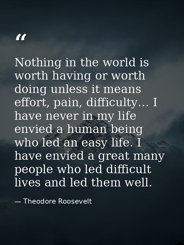 Nothing in the world is worth having or worth doing unless it means effort, pain, difficulty… I have never in my life en — Theodore Roosevelt