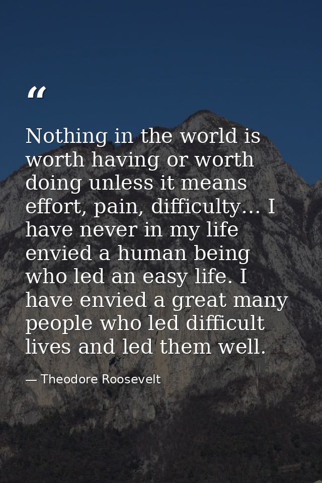 Nothing in the world is worth having or worth doing unless it means effort, pain, difficulty… I have never in my life en — Theodore Roosevelt