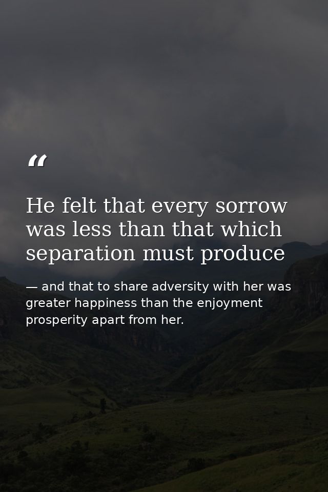 He felt that every sorrow was less than that which separation must produce — and that to share adversity with her was greater happiness than the enjoyment prosperity apart from her.