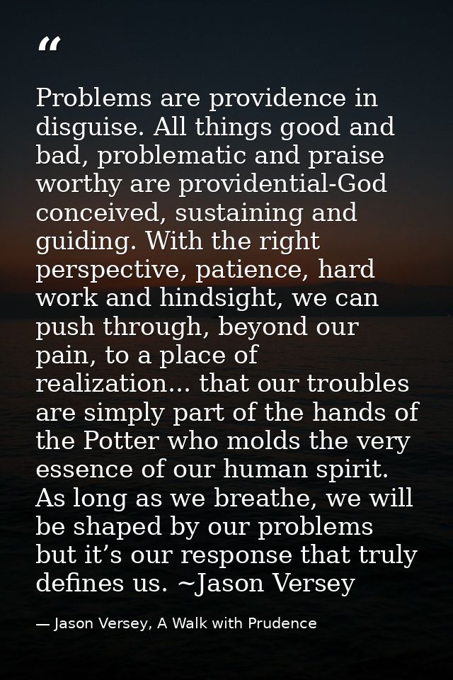 Problems are providence in disguise. All things good and bad, problematic and praise worthy are providential-God conceiv — Jason Versey, A Walk with Prudence