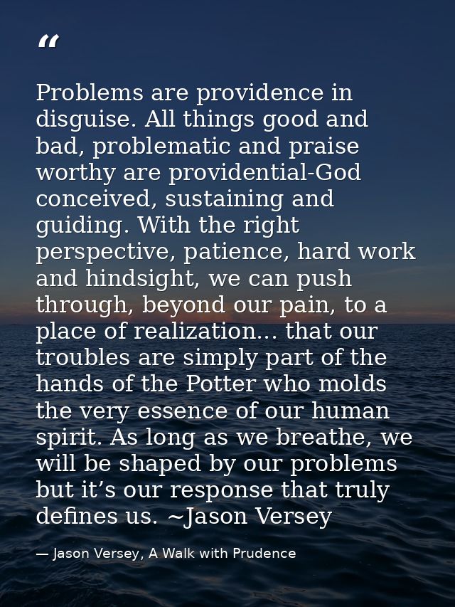 Problems are providence in disguise. All things good and bad, problematic and praise worthy are providential-God conceiv — Jason Versey, A Walk with Prudence
