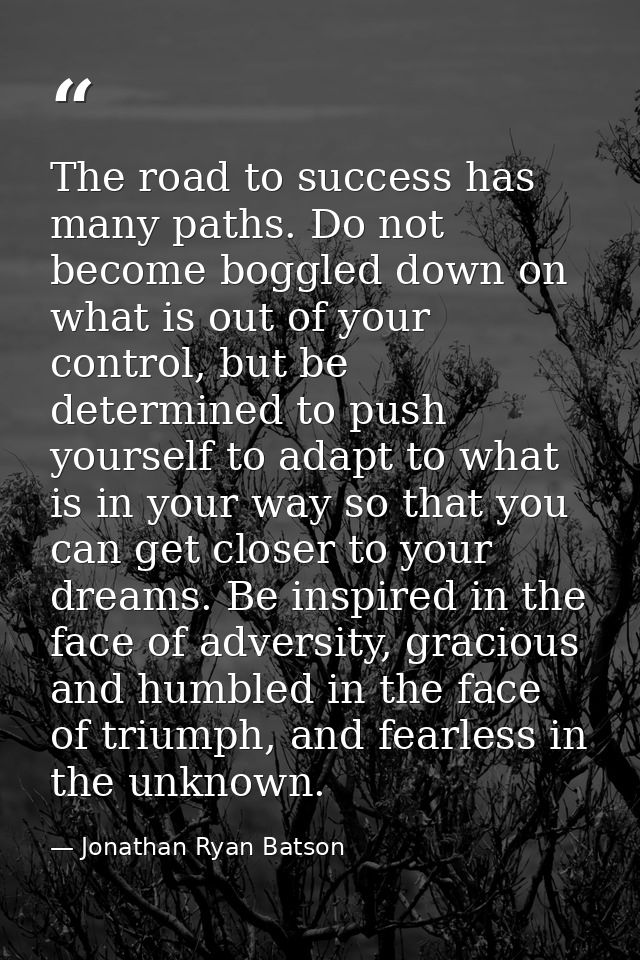 The road to success has many paths. Do not become boggled down on what is out of your control, but be determined to push — Jonathan Ryan Batson