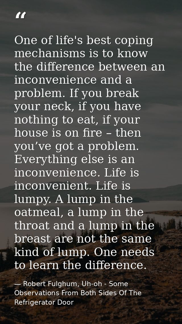 One of life's best coping mechanisms is to know the difference between an inconvenience and a problem. If you break your — Robert Fulghum, Uh-oh - Some Observations From Both Sides Of The Refrigerator Door