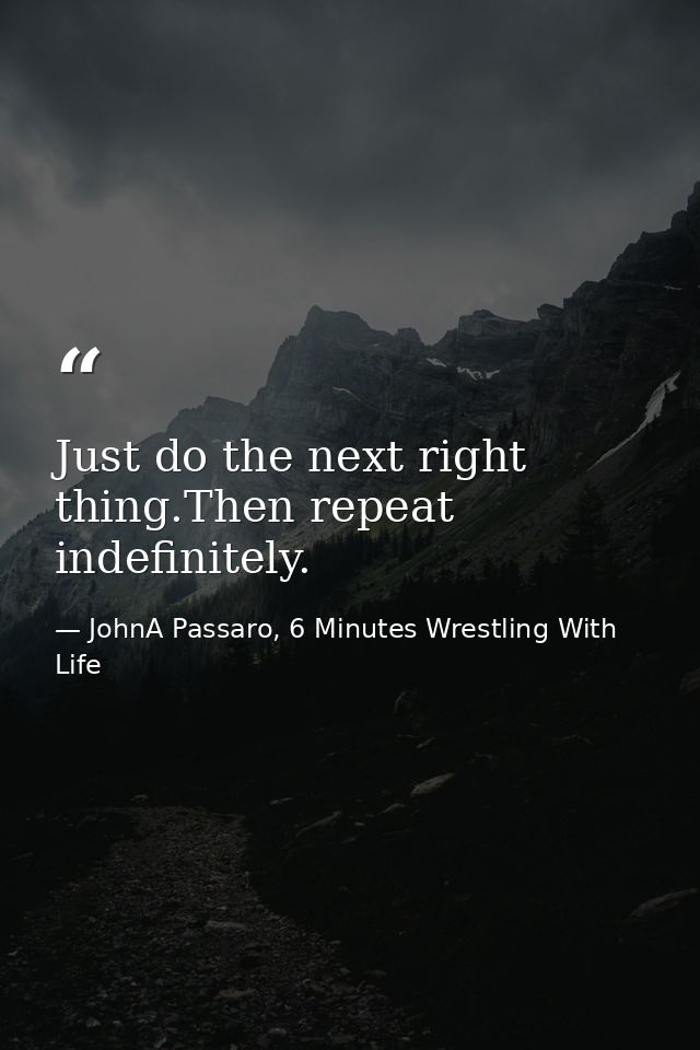 Just do the next right thing.Then repeat indefinitely. — JohnA Passaro, 6 Minutes Wrestling With Life