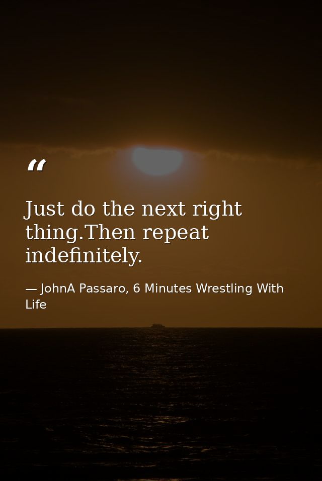 Just do the next right thing.Then repeat indefinitely. — JohnA Passaro, 6 Minutes Wrestling With Life