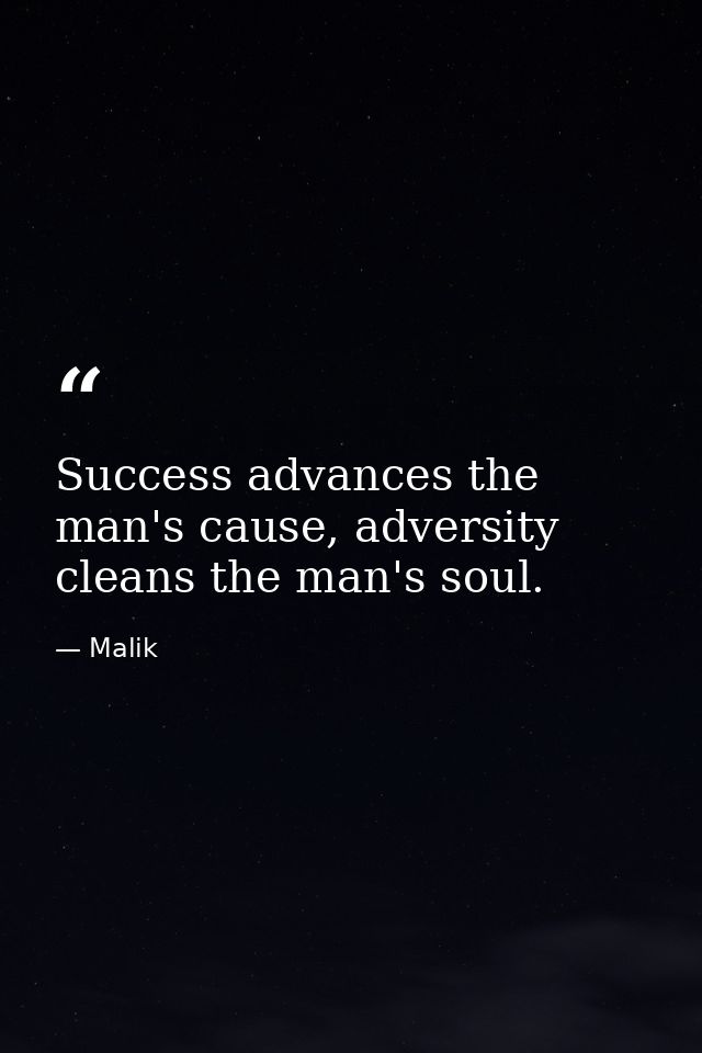 Success advances the man's cause, adversity cleans the man's soul. — Malik