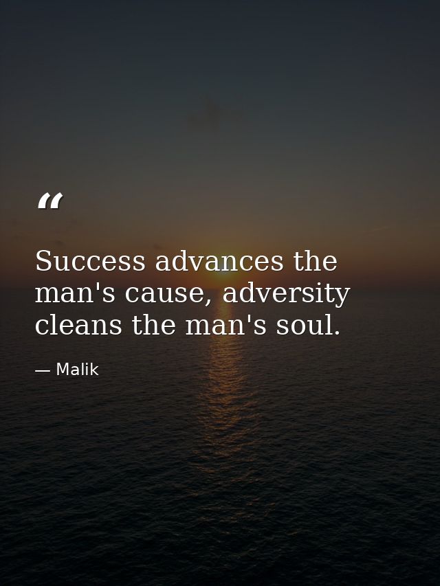 Success advances the man's cause, adversity cleans the man's soul. — Malik