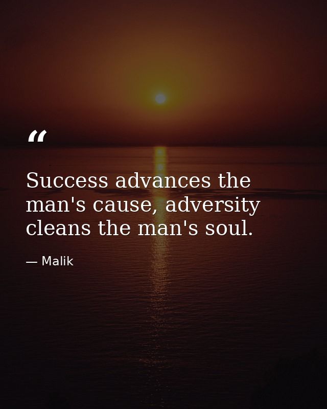 Success advances the man's cause, adversity cleans the man's soul. — Malik