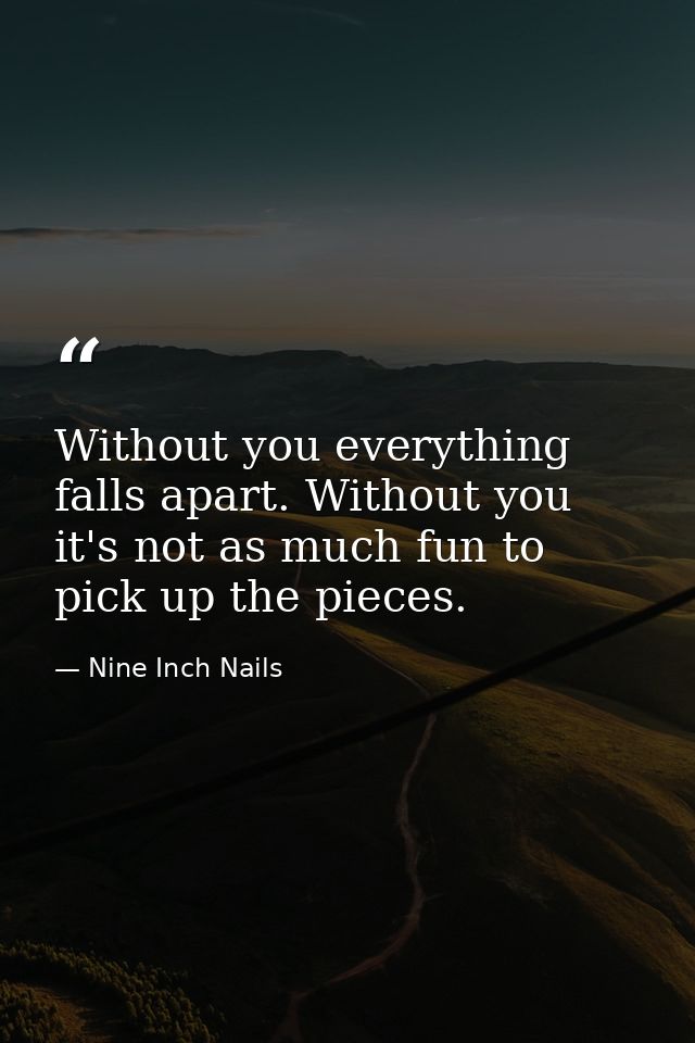 Without you everything falls apart. Without you it's not as much fun to pick up the pieces. — Nine Inch Nails